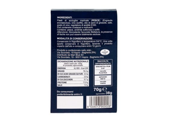 Filetti di acciughe marinate in olio di semi di girasole 70 g