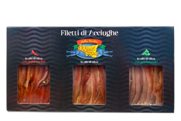Tris di filetti di acciughe in olio di oliva 70 g
