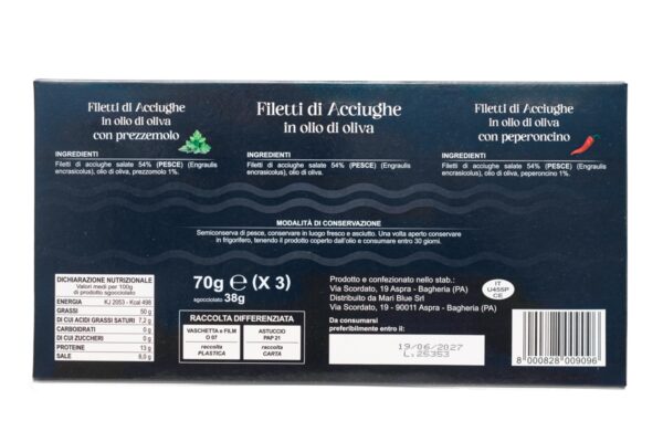 Tris di filetti di acciughe in olio di oliva 70 g